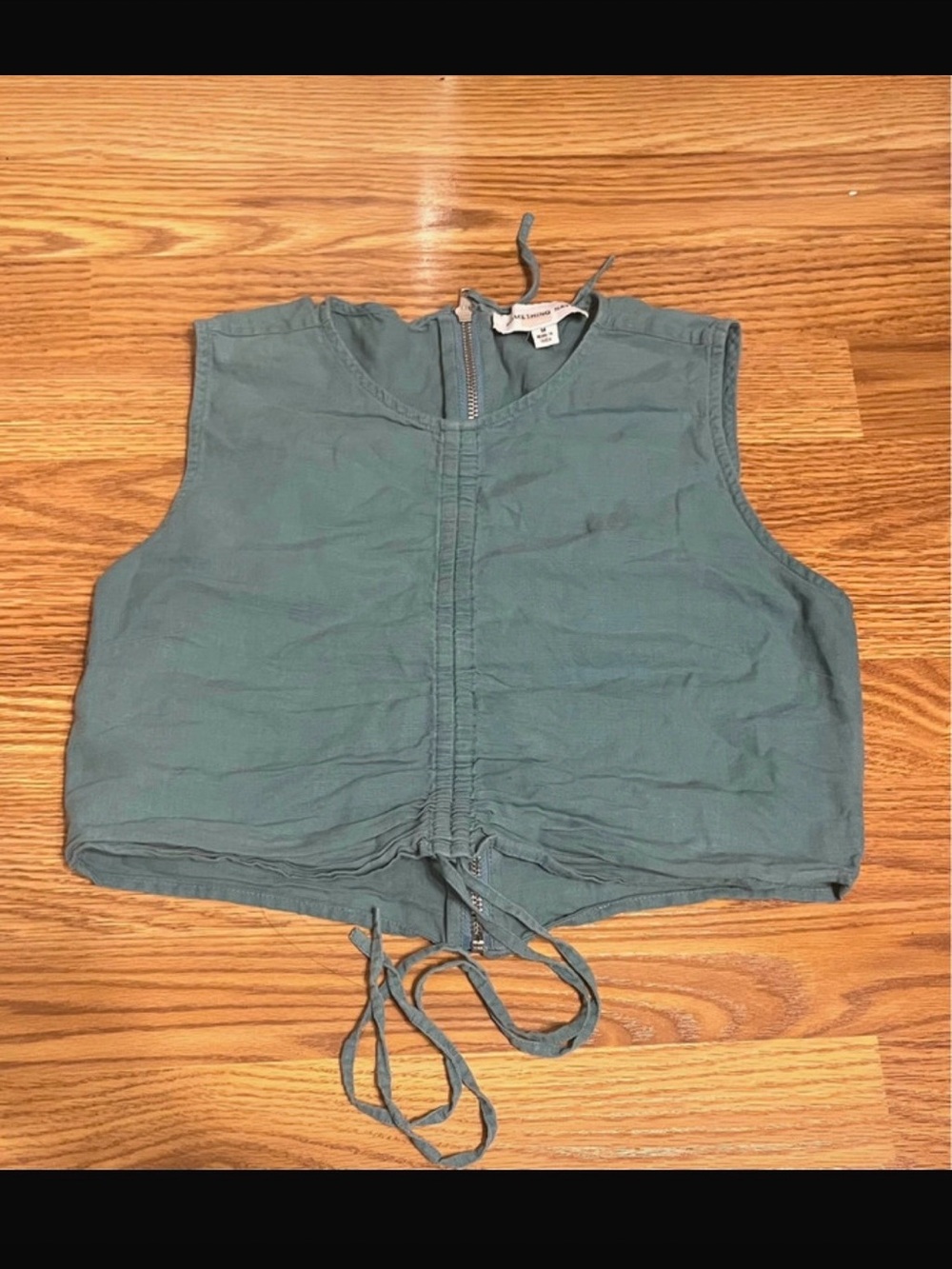 Something Navy Sleeveless Cinched Cotton and Linen Crop Top